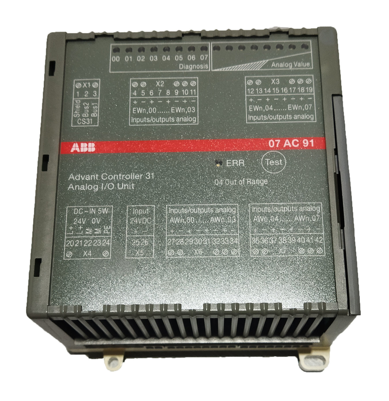 07AC91 GJR5252300R0101 ABB AC31 โมดูล I/O อานาล็อก 8AC 24VDC AC U/I 12bit+Sign